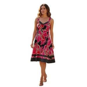 NINE WEST Woman’s Sleeveless Tropical Print with Ribbed Trim Sweetheart Neck 8